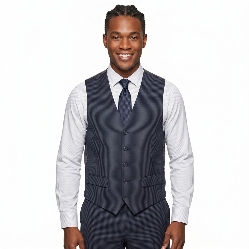 Steve Harvey Celebrity Edition Mens Houndstooth Vest Waistcoat Grey 44R Large